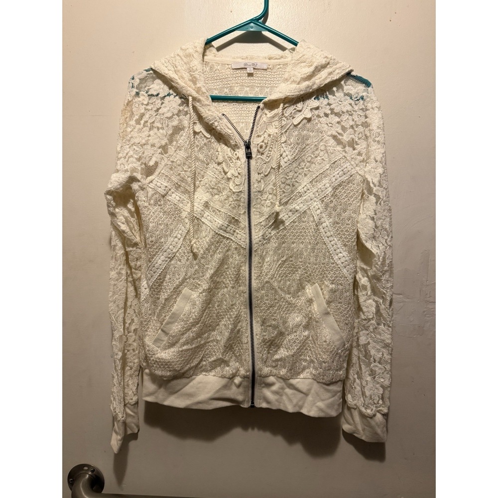 Miss Me Y2K Mixed Lace Hoodie Full‎ Zip Size Large Cream